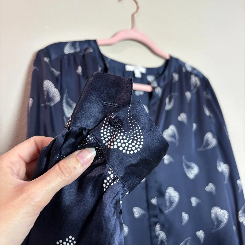 Joie Heart Mintee‎ Silk Button-Front Blouse in Navy Blue Size Women's Small Top